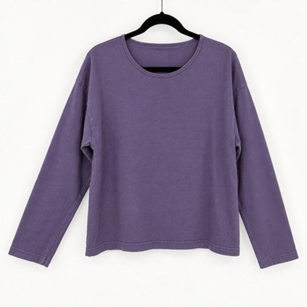 Pacificotton By Bryn Walker Crop Crew Tee Size Large Purple Long Sleeve Casual